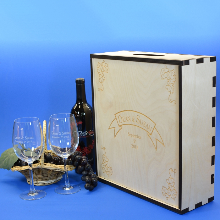 Etched Stemmed Wine Glasses Box Set, Personalized Gift Sets for