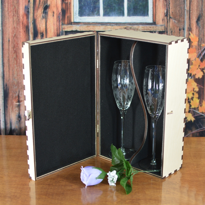 Wood Wine Gift Box Set With 2 Crystal Wine Glasses Personalized by